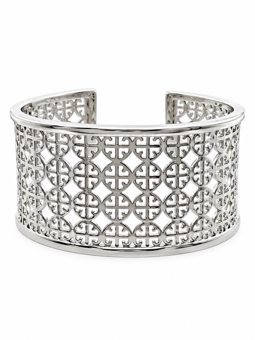 Tory Burch Miller logo cuff bracelet in silver.